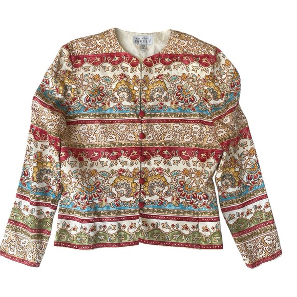 Vintage Adrianna Papell Blazer 100% Silk‎ Jacket Womens 8 Tan Paisley Button Up - Picture 1 of 6